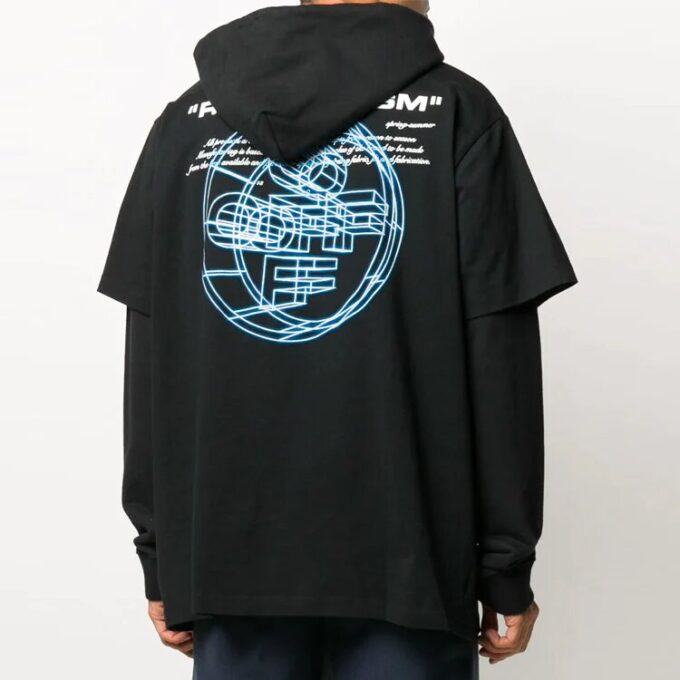 Off-White Sudadera con capucha para hombre de algodón estampado en negro