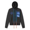 Off-White Sudadera con capucha y cordón para hombre, estampado gráfico, manga larga, gris oscuro