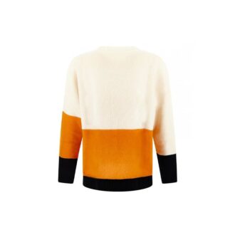 Off-White Suéter de lana de hombre FW21 con estampado de logotipo, holgado, manga larga y bloques de color, blanco