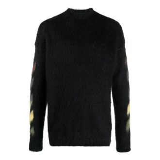 Off-White Suéter de lana de manga larga para hombre FW22, color liso con estampado de rayas, versión negra