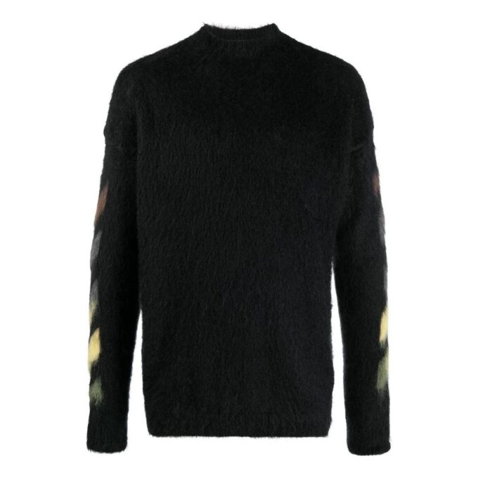 Off-White Suéter de lana de manga larga para hombre FW22, color liso con estampado de rayas, versión negra