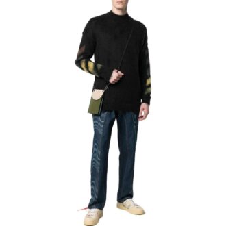 Off-White Suéter de lana de manga larga para hombre FW22, color liso con estampado de rayas, versión negra