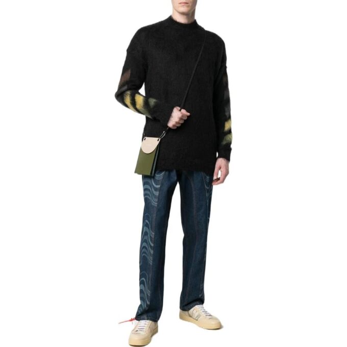Off-White Suéter de lana de manga larga para hombre FW22, color liso con estampado de rayas, versión negra