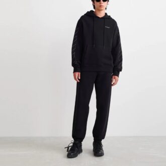Off-White Suéter de lana para hombre con logotipo bordado, corte holgado, negro, temporada primavera-verano 2022 Off-White Suéter de lana para hombre con logotipo bordado, corte holgado, negro, temporada primavera-verano 2022