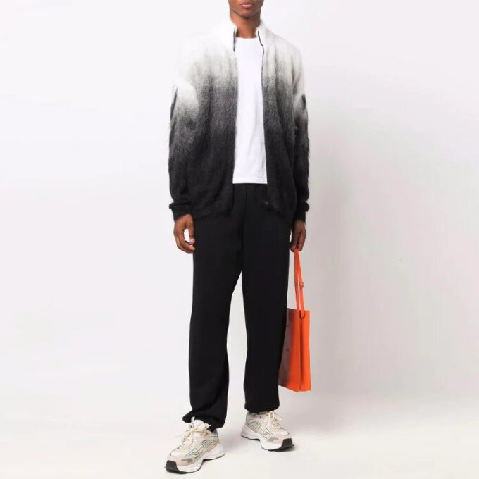 Off-White Suéter de lana para hombre FW21 con estampado de Arrows, jacquard degradado y cremallera, corte holgado, negro