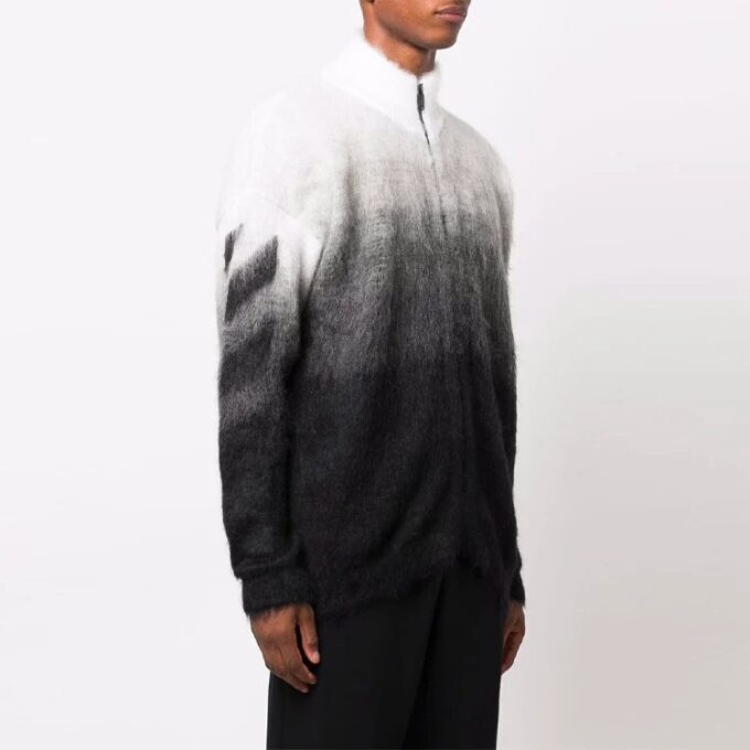 Off-White Suéter de lana para hombre FW21 con estampado de Arrows, jacquard degradado y cremallera, corte holgado, negro