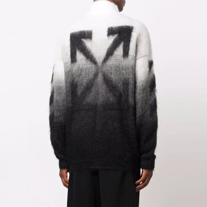 Off-White Suéter de lana para hombre FW21 con estampado de Arrows, jacquard degradado y cremallera, corte holgado, negro