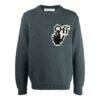 Off-White Suéter de lana para hombre FW21 de cuello redondo y manga larga con intrincado diseño en el pecho, corte holgado, color verde