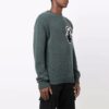 Off-White Suéter de lana para hombre FW21 de cuello redondo y manga larga con intrincado diseño en el pecho, corte holgado, color verde