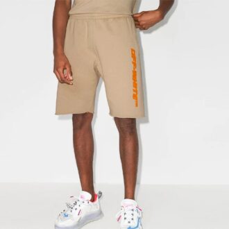 Off-White x Browns 50 Crossover Pantalones Cortos deportivos holgados con logotipo bordado, versión estándar, color caqui