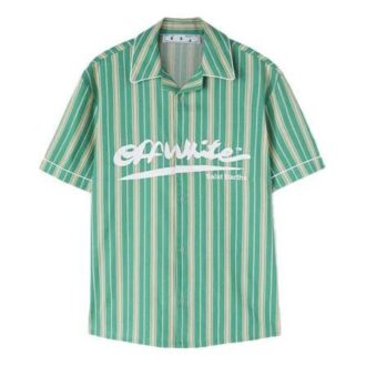 Off-White x c/o Eden Rock St. Barth Crossover FW22 Camisa verde de manga corta con rayas y estampado de logotipo