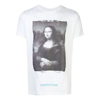 Off-White x MCA Crossover Jerset de cuello redondo con estampado de la Mona Lisa, manga corta y corte ajustado, color blanco