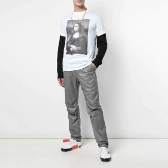 Off-White x MCA Crossover Jerset de cuello redondo con estampado de la Mona Lisa, manga corta y corte ajustado, color blanco