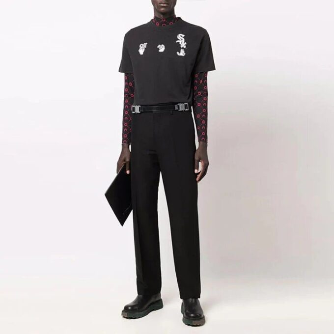 Off-White x New Era x MLB Crossover SS22 Camiseta de manga corta con estampado de logotipo, versión estándar, negro