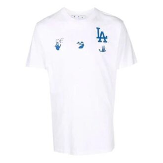 Off-White x New Era x MLB Crossover SS22 Camiseta de manga corta con estampado del logotipo de los LA Dodgers, versión estándar, blanco