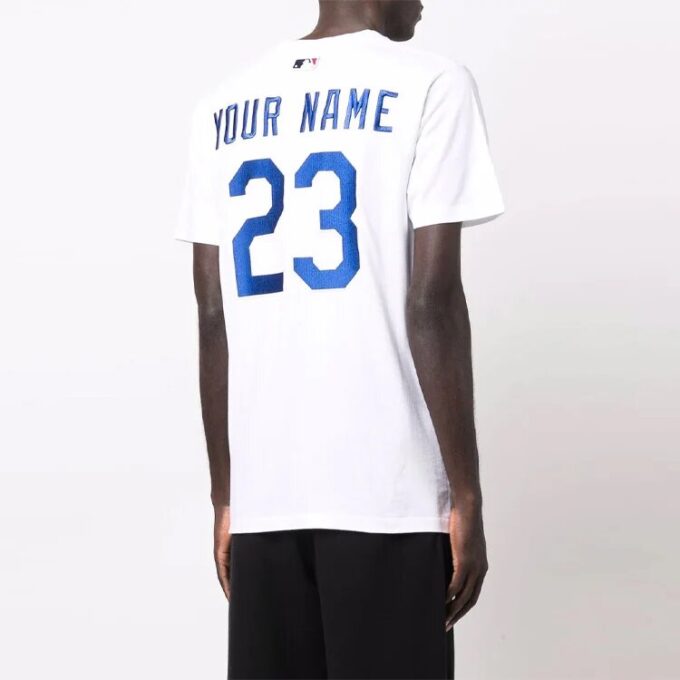 Off-White x New Era x MLB Crossover SS22 Camiseta de manga corta con estampado del logotipo de los LA Dodgers, versión estándar, blanco