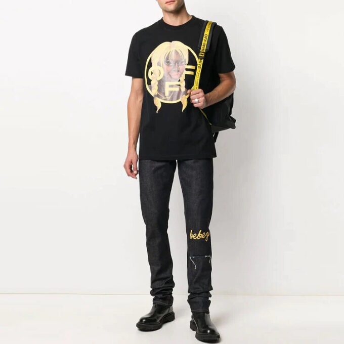 Off-White x Theophilus London Camiseta casual de cuello redondo y pantalones cortos con estampado cruzado, color negro