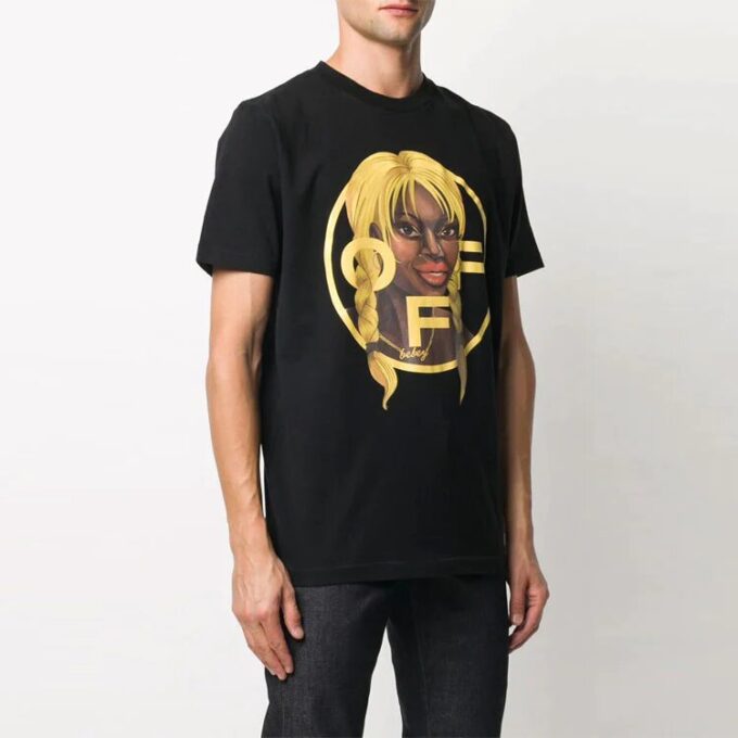 Off-White x Theophilus London Camiseta casual de cuello redondo y pantalones cortos con estampado cruzado, color negro
