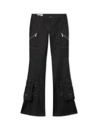 Pantalones acampanados de Denim con cinturón y bolsillos
