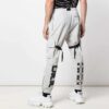 Pantalones cargo con estampado de logotipo. Pantalones casuales funcionales. Gris claro