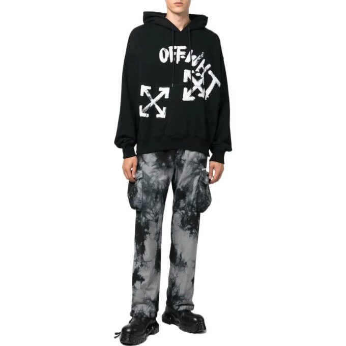 Pantalones cargo informales Off-White para hombre FW22 con estampado tie-dye y bolsillos 3D, color negro