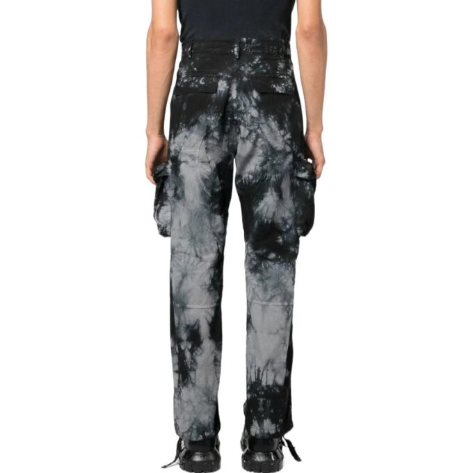 Pantalones cargo informales Off-White para hombre FW22 con estampado tie-dye y bolsillos 3D, color negro