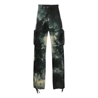 Pantalones cargo informales para hombre Off-White con estampado tie-dye y logotipo, corte holgado, negros