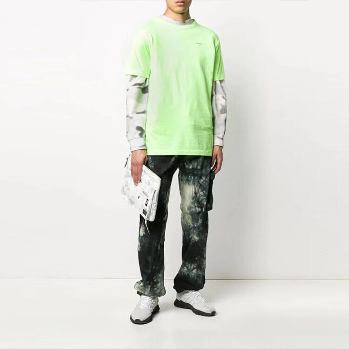 Pantalones cargo informales para hombre Off-White con estampado tie-dye y logotipo, corte holgado, negros
