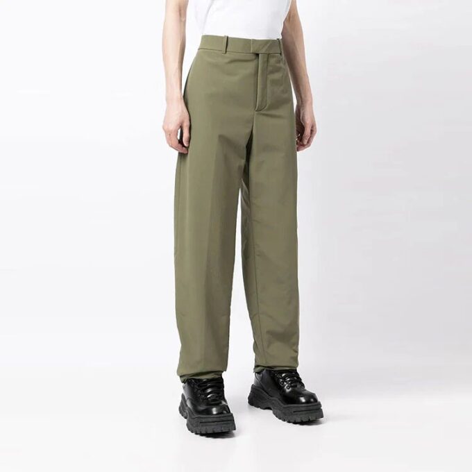 Pantalones casuales rectos de color liso para hombre Off-White, corte holgado, verde