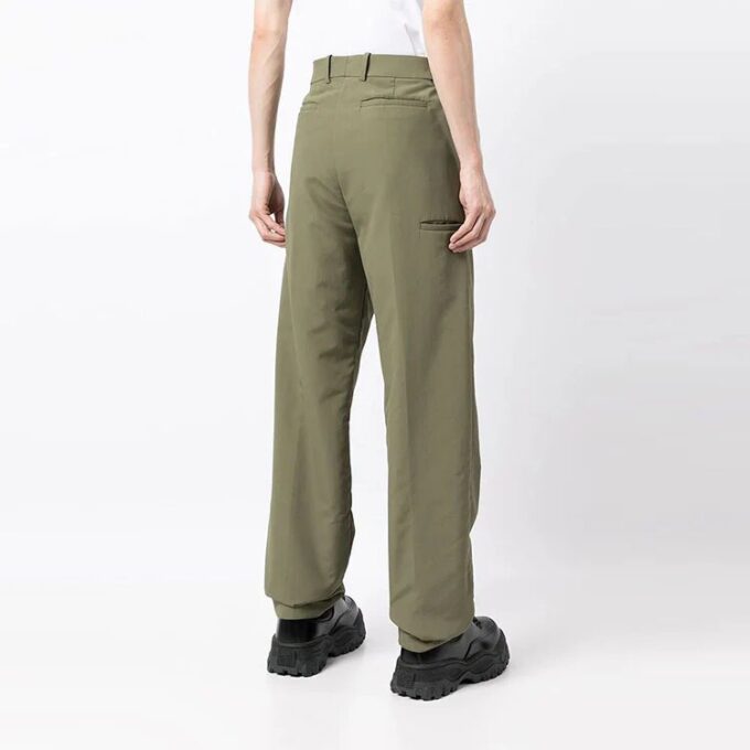Pantalones casuales rectos de color liso para hombre Off-White, corte holgado, verde