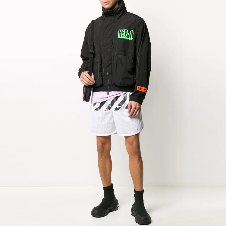 Pantalones Cortos blancos de corte holgado con bolsillo y estampado de rayas con logotipo