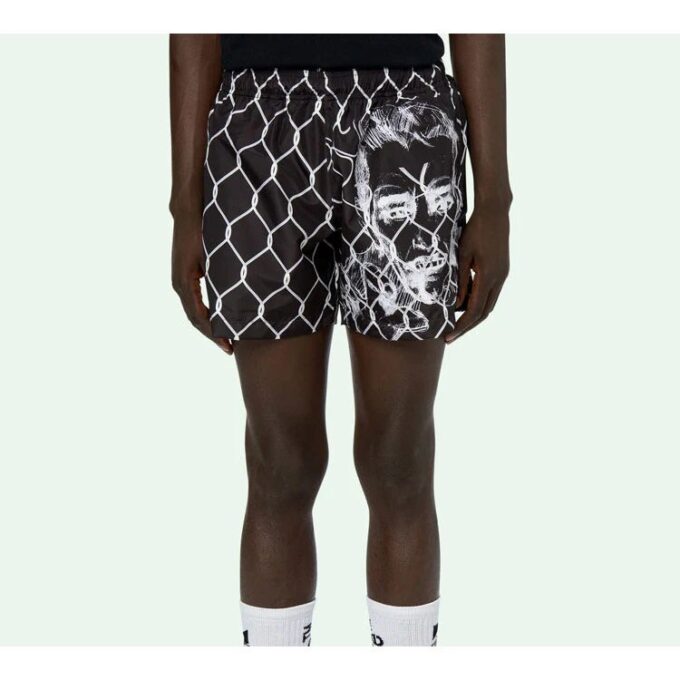 Pantalones Cortos con estampado de retratos, negro y blanco