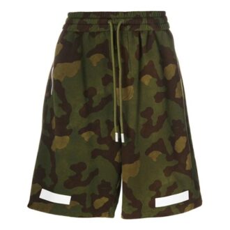Pantalones Cortos de algodón de camuflaje para hombre Off-White, verde militar