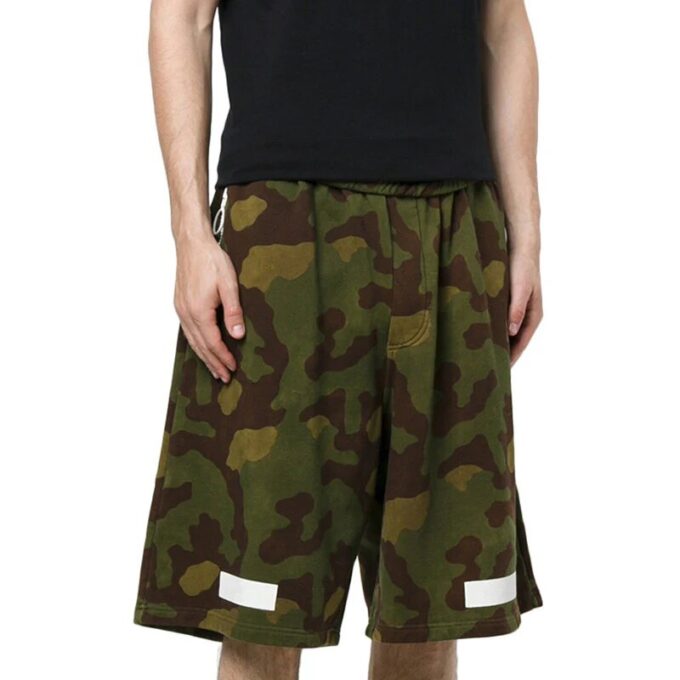 Pantalones Cortos de algodón de camuflaje para hombre Off-White, verde militar
