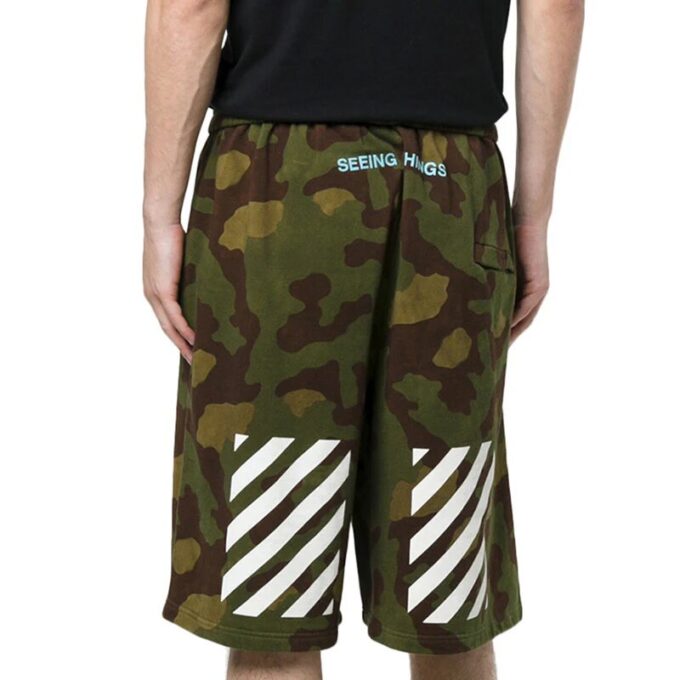 Pantalones Cortos de algodón de camuflaje para hombre Off-White, verde militar