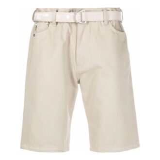 Pantalones Cortos de Algodón Rectos con Botones en la Cintura y Color Liso para Hombre de Off-White, Color Blanco Cremoso