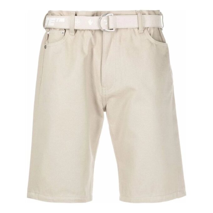 Pantalones Cortos de Algodón Rectos con Botones en la Cintura y Color Liso para Hombre de Off-White, Color Blanco Cremoso