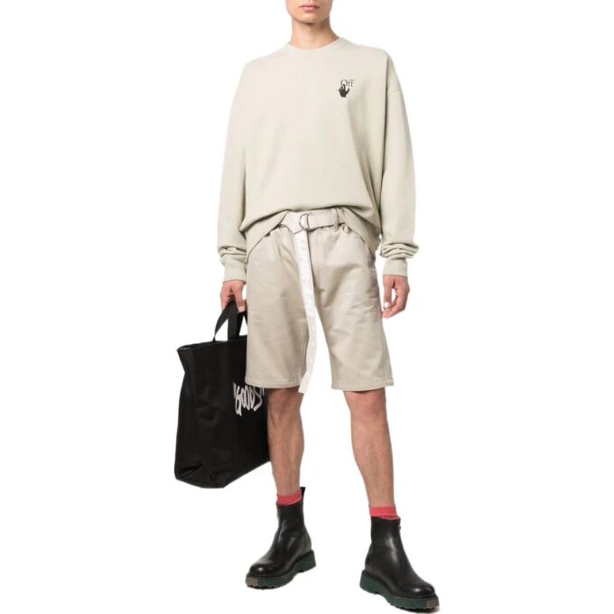 Pantalones Cortos de Algodón Rectos con Botones en la Cintura y Color Liso para Hombre de Off-White, Color Blanco Cremoso