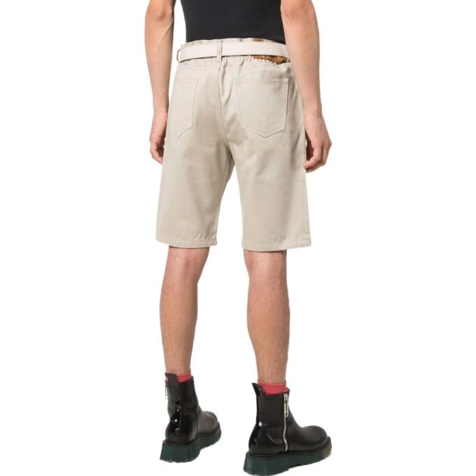 Pantalones Cortos de Algodón Rectos con Botones en la Cintura y Color Liso para Hombre de Off-White, Color Blanco Cremoso