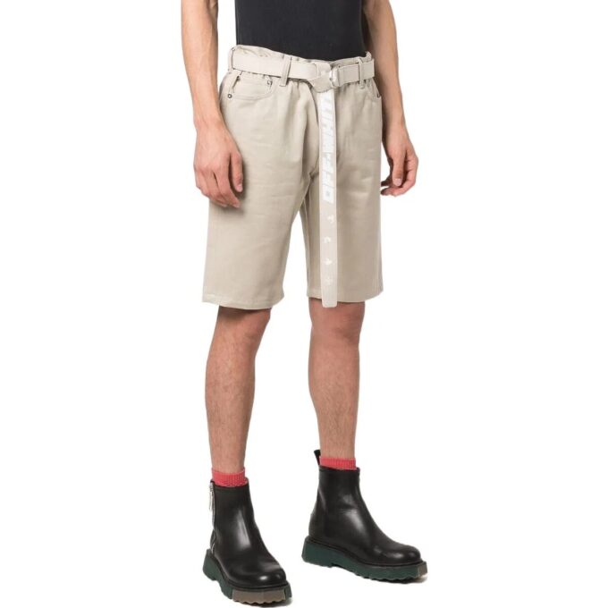 Pantalones Cortos de Algodón Rectos con Botones en la Cintura y Color Liso para Hombre de Off-White, Color Blanco Cremoso