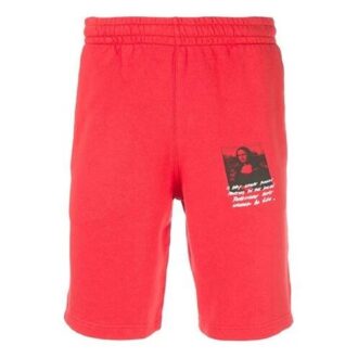 Pantalones Cortos de chándal con estampado de la Mona Lisa para hombre, color rojo