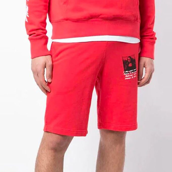 Pantalones Cortos de chándal con estampado de la Mona Lisa para hombre, color rojo
