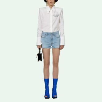 Pantalones Cortos de Denim lavados con logotipo Off-White, versión Ordinary, azul
