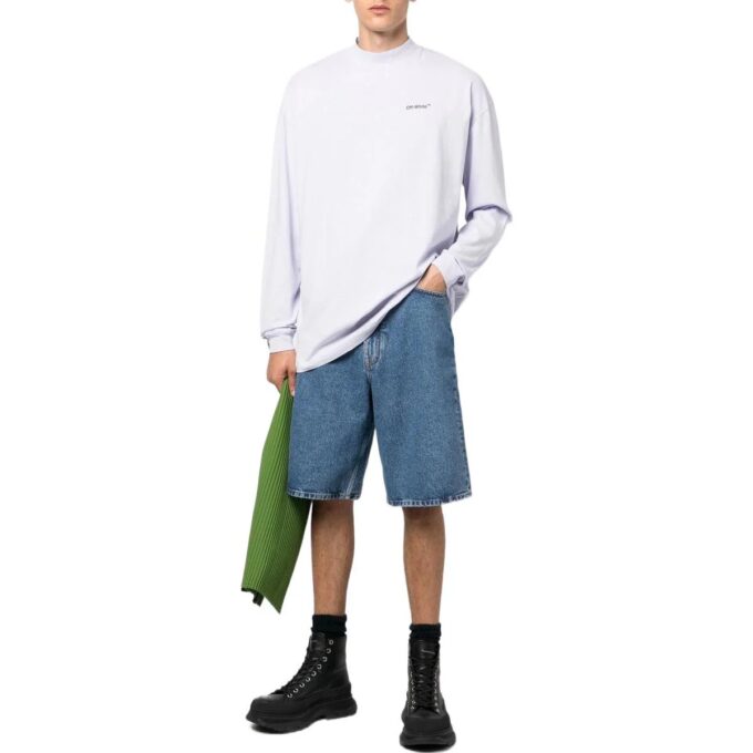 Pantalones Cortos Denim de color liso con estampado de flechas para hombre Off-White FW22, azul