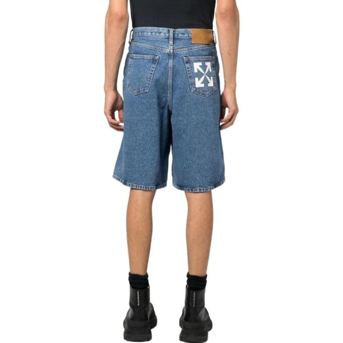 Pantalones Cortos Denim de color liso con estampado de flechas para hombre Off-White FW22, azul