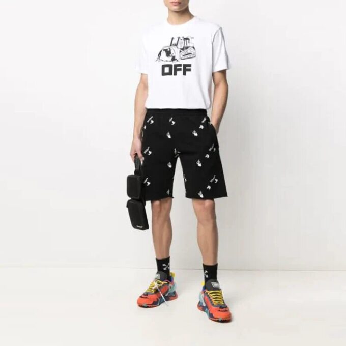 Pantalones Cortos informales de algodón con estampado completo de letras FW21, versión negra