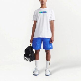 Pantalones Cortos Informales de Hombre Off-White FW22 con logo, rayas diagonales, estampado y cordón de ajuste, versión azul