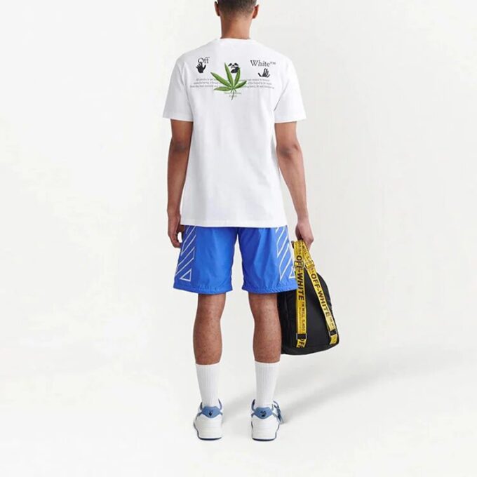 Pantalones Cortos Informales de Hombre Off-White FW22 con logo, rayas diagonales, estampado y cordón de ajuste, versión azul
