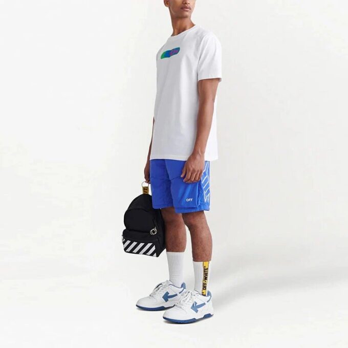 Pantalones Cortos Informales de Hombre Off-White FW22 con logo, rayas diagonales, estampado y cordón de ajuste, versión azul