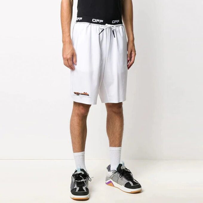 Pantalones Cortos Off-White para hombre con logotipo y flecha en la cintura, blancos